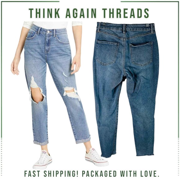 Rewash Los Angeles Super High Rise Mom Jean Blue Distressed Denim Size 9 - Picture 1 of 14